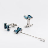 Combo "BAGUETTE" gemelos + alfiler con piedra Swarovski®