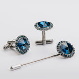 Combo "ROUND CROWN" gemelos + alfiler con piedra Swarovski®