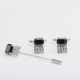 Combo gemelos "DOUBLE" + broche con piedra Swarovski®