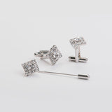 Gemelos y broche "SQUARE" con piedra Swarovski®