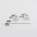 Gemelos y broche "BAGUETTE" con piedra Swarovski®