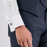 Traje de esmoquin de cuello alto de satén azul