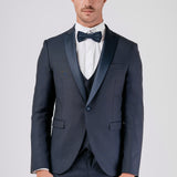 Traje de esmoquin de cuello alto de satén azul
