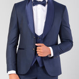 Traje de esmoquin con cuello chal azul marino